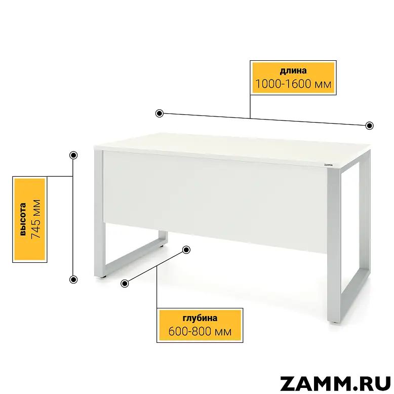 Стол Зета PRO с экраном ЛДСП (Тип 1) без аксессуаров Белый/Металлик 2